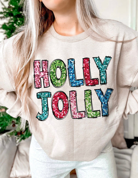 Faux Glitter Holly Jolly Christmas Shirt, Sweatshirt, Christmas Mom shirt, Graphic T shirt