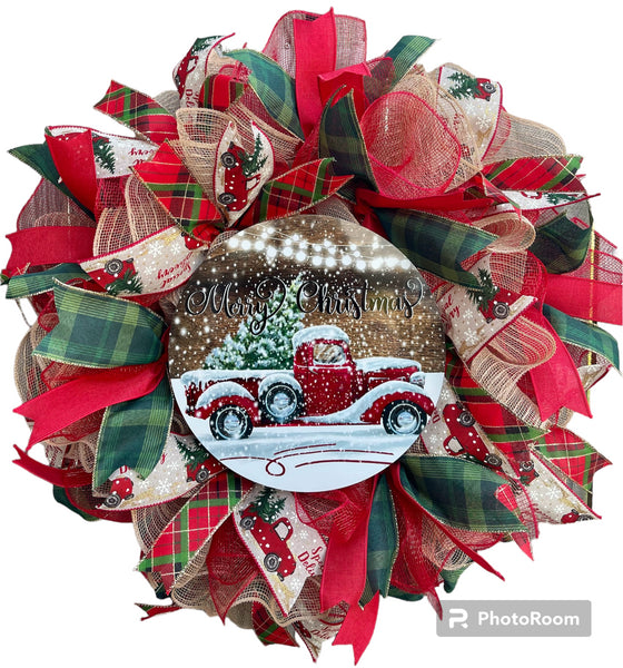 Vintage Christmas Truck DIY Wreath Kit or Wreath, Christmas Decorations, Christmas Wreath Door Hanger