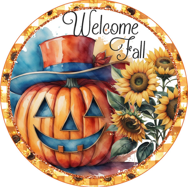 Welcome Fall Pumpkin Fall Autumn Sign, Fall Door Hanger, Wreath Sign, Fall Decor