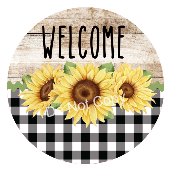 Welcome Black Buffalo Plaid Sunflower Rustic Farmhouse Sign, Welcome Door Hanger, Wreath Sign