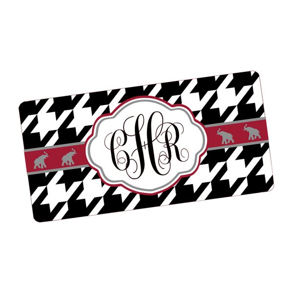 Personalized Car Tag | Houndstooth Crimson | Monogrammed License Plate | Initial Car Tag