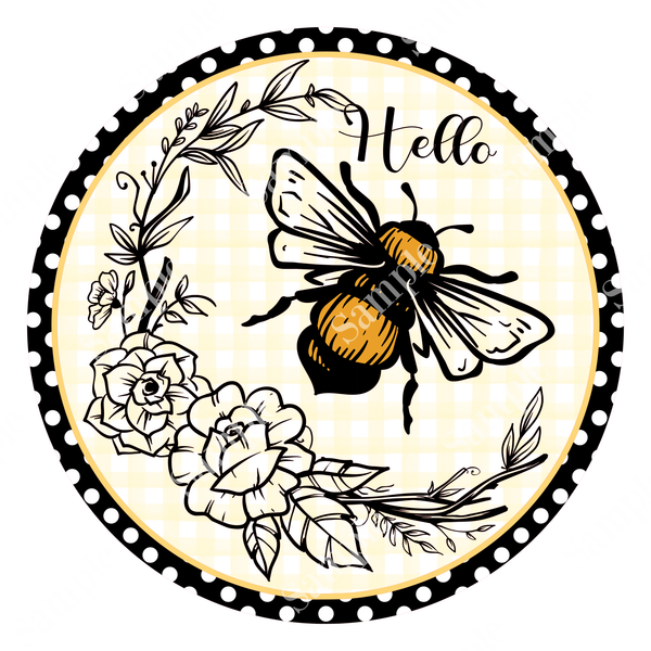 Hello Bumble Bee Summer Spring Sign, Door Hanger, Wreath Sign, Tray Decor, Bee Decor