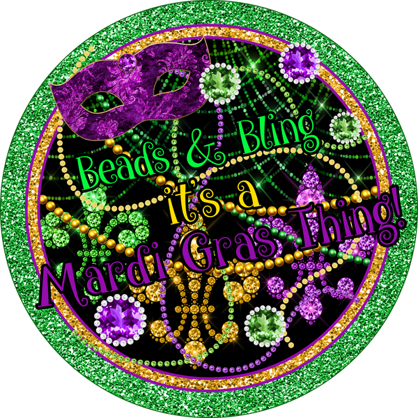 Beads and Bling Green Mardi Gras Sign, Mardi Gras Decorations, Door Hanger, Wreath Sign