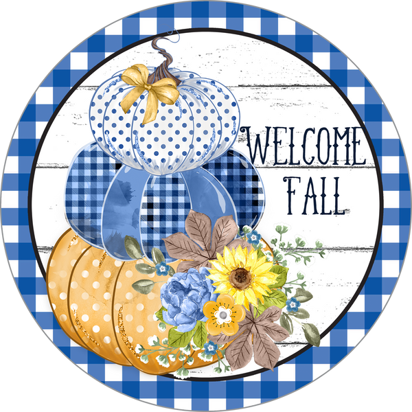 Welcome Fall Blue Pumpkins Sign, Wreath Supplies, Wreath Attachment, Door Hanger, Wreath Sign