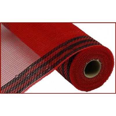 Border Stripe Metallic Mesh Red with Black Mesh 10.5" x 10 YARD ROLL