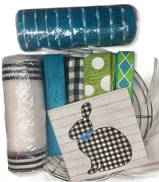 Buffalo Plaid Easter Bunny Spring Wreath Kit, DIY Wreath Kit