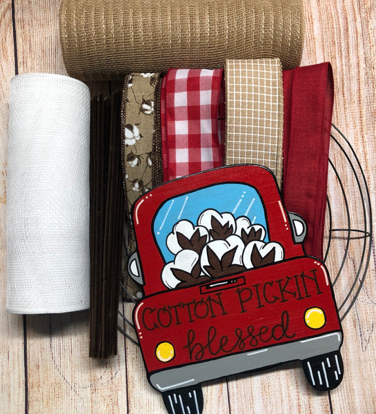 Fall Cotton Pickin' Blessed Truck Wreath Kit, Everyday Spring Fall Wreath Kit, Wreath Supplies