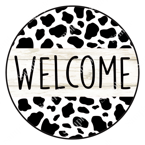 Rustic Welcome Cow Print Sign, Farmhouse Sign, Door Hanger, Wreath Sign