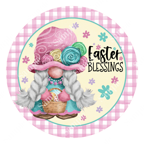 Easter Blessings Gnome Bunny Spring Sign, Door Hanger, Wreath Sign, Tray Decor, Easter decor