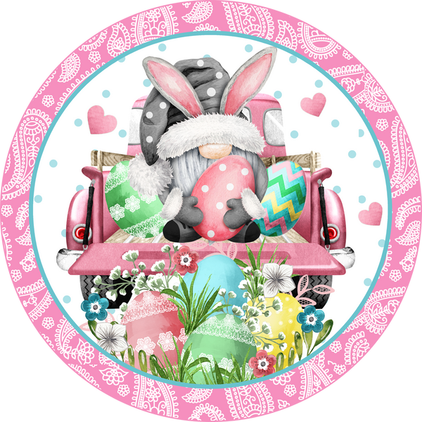 Spring Easter Bunny Gnome Truck Sign, Spring Sign, Door Hanger, Wreath Sign
