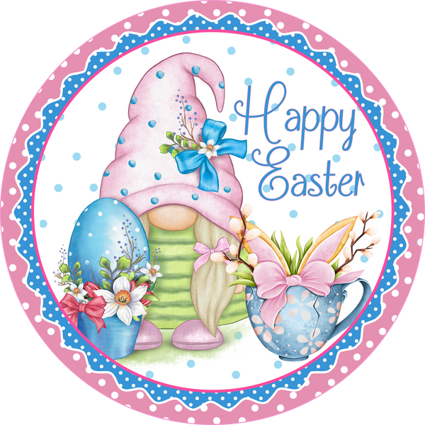 Happy Easter Egg Gnome Girl Spring Sign, Door Hanger, Wreath Sign, Tray Decor