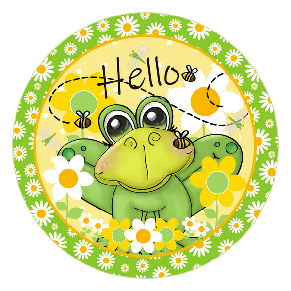 Hello Frog Spring Summer Sign, Spring Sign, Door Hanger, Wreath Sign