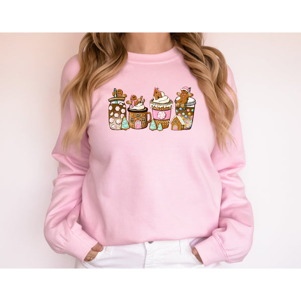 Christmas Gingerbread Coffee Tee Shirt Sweatshirt, Pink Gingerbread Sweatshirt T- Shirt, Gingerbread Coffee Shirt