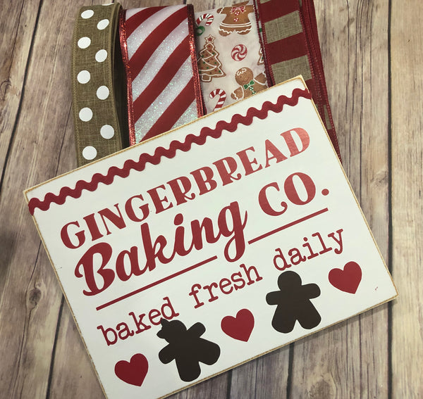 Gingerbread Christmas Sign and Ribbon Kit,  Christmas Wreath Kit, Wreath Supplies