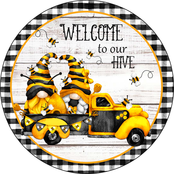 Our Hive Bumble Bee Gnome Truck Sign, Spring Sign, Door Hanger, Wreath Sign, Wreath Supplies