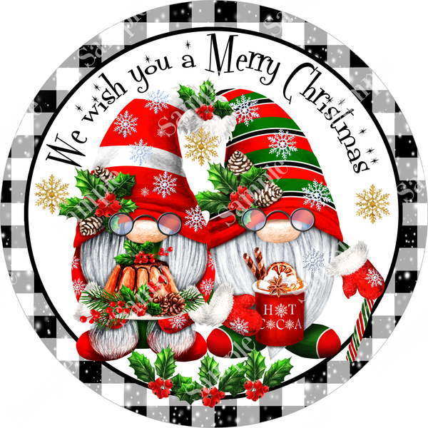 We Wish You A Merry Christmas Gnome Sign, Christmas Decor, Door Hanger, Wreath Sign