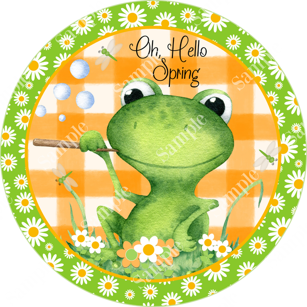 Oh Hello Spring Frog Summer Sign, Spring Sign, Door Hanger, Wreath Sign