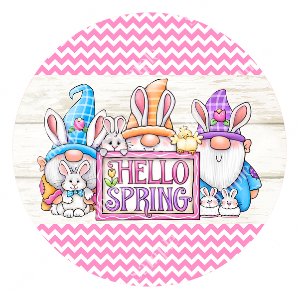 Hello Spring Gnome Bunny Spring Sign, Door Hanger, Wreath Sign, Tray Decor, Easter decor