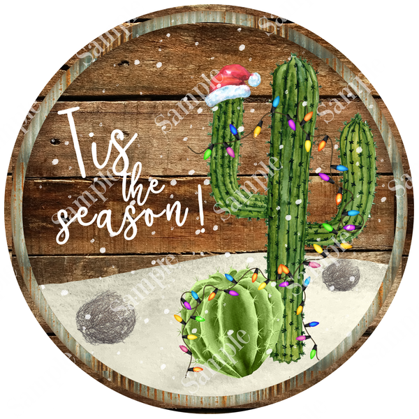 Tis the Season Christmas Cactus Winter Sign, Christmas Door Hanger, Wreath Sign