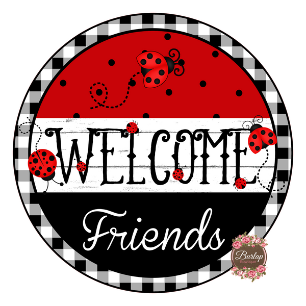 Welcome Ladybug Lady bug Spring Sign, Spring Sign, Door Hanger, Wreath Sign