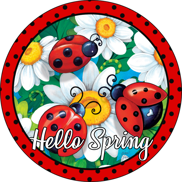 Hello Spring Ladybug Spring Sign, Door Hanger, Wreath Sign, Tray Decor