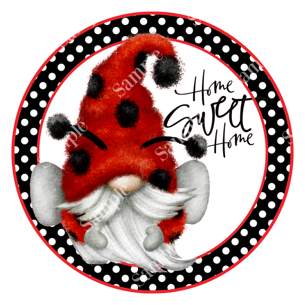 Home Sweet Home Ladybug Gnome Sign, Spring Sign, Door Hanger, Wreath Sign