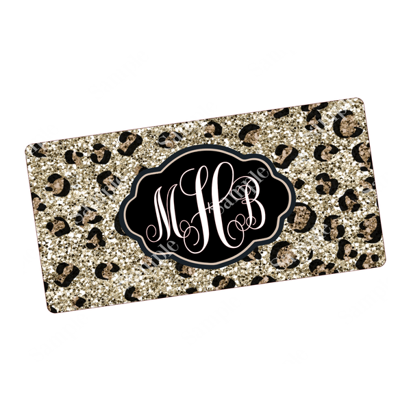 Personalized Car Tag | Leopard Glitter Effect | Monogrammed License Plate | Initial Car Tag
