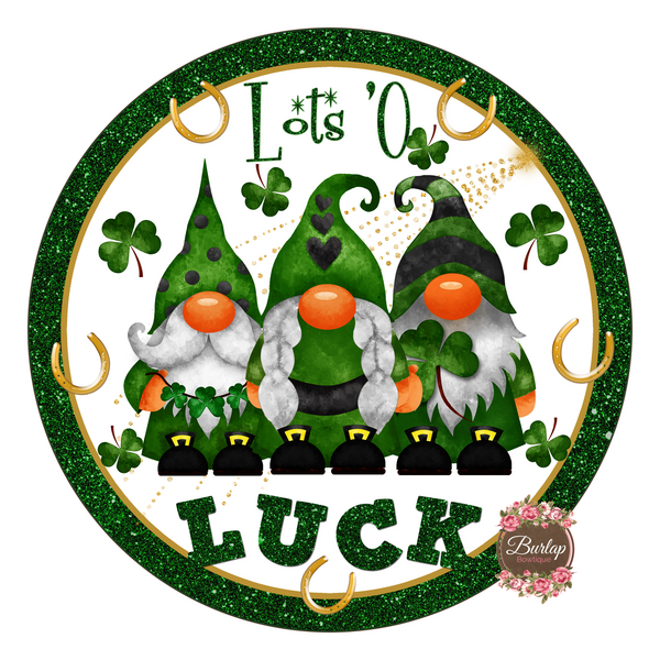 Lot's O Luck St. Patrick's Day Sign Gnome, Shamrock Sign, Irish Door Hanger, Wreath Sign