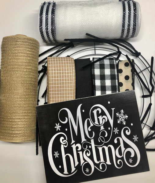 Buffalo Plaid Merry Christmas Wreath Kit, Christmas Wreath Kit, Wreath Supplies