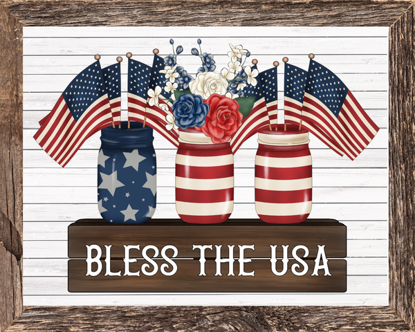 Patriotic Mason Jar Sign, Wreath Sign Attachment, Rustic Sign. Summer Decor, Farmhouse