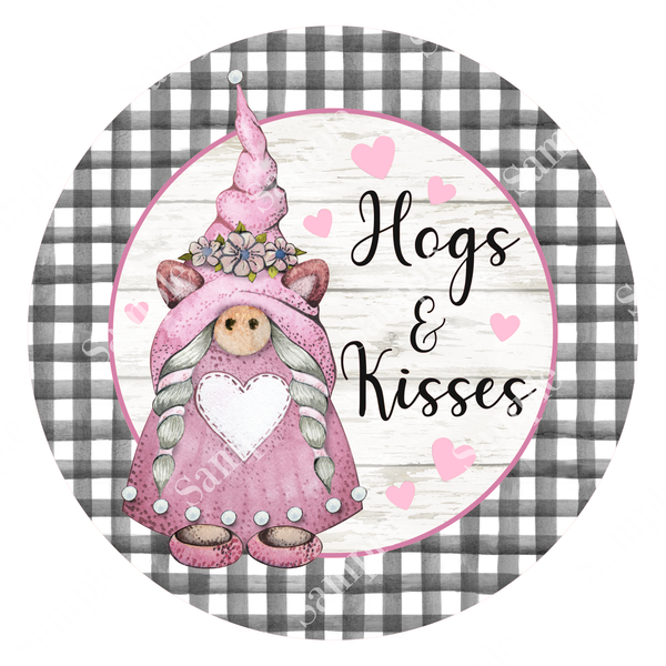 Hogs and Kisses Pig Gnome Valentine Sign, Valentine Decorations, Door Hanger, Wreath Sign