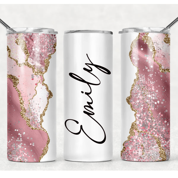 20 Oz Pink Glitter Tumbler With Name, Personalized Glitter Cup
