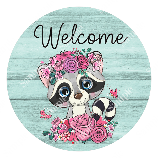 Rustic Floral Raccoon Spring Sign, Welcome Sign, Door Hanger, Wreath Sign, Tray Decor