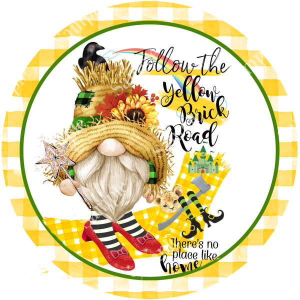 There's No Place like Home Yellow Brick Road Gnome Sign, Wreath Supplies, Wreath Attachment, Door Hanger, Wreath Sign