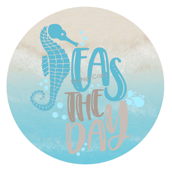 Seas the Day Seahorse Summer Beach Sign, Beach Door Hanger, Wreath Sign