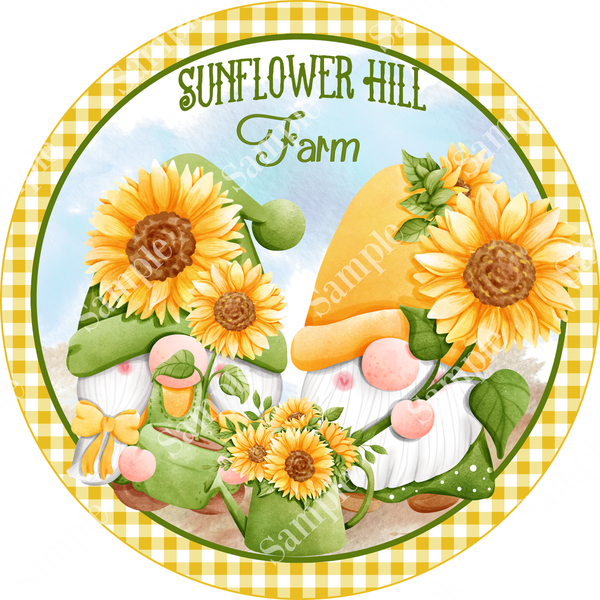 Sunflower Gnome Summer Garden Sign, Welcome Door Hanger, Wreath Sign