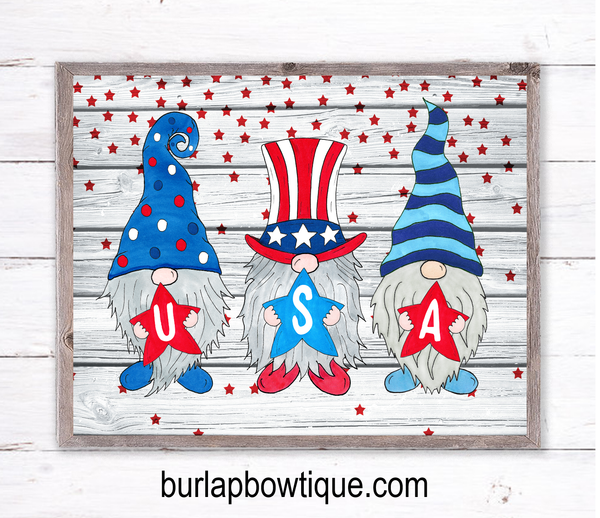 USA Gnomes Patriotic Sign, Wreath Sign Attachment, Rustic Sign, Farmhouse Decor