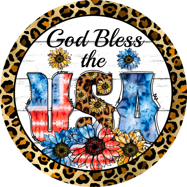 God Bless the USA Leopard Patriotic Sign, Door Hanger, Wreath Sign, Tray Decor