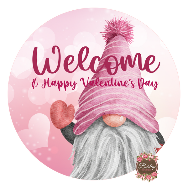 Welcome Valentine Gnome Sign, Valentine Decorations, Door Hanger, Wreath Sign