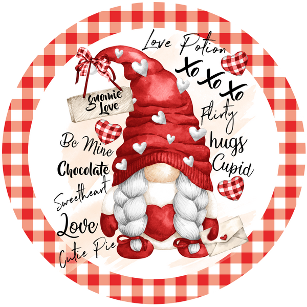 Girl Gnome Valentine Sign, Valentine Decorations, Door Hanger, Wreath Sign