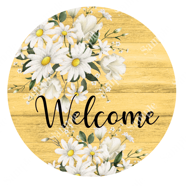Welcome White Daisy Floral Sign, Farmhouse Sign, Door Hanger, Wreath Sign
