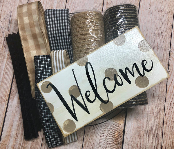Welcome Everyday Wreath Kit, Rustic Farmhouse Wreath Kit, Wreath Supplies
