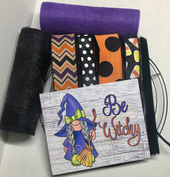 Halloween WITCH Gnome Girl Wreath Kit, Wreath Kit, Wreath Supplies