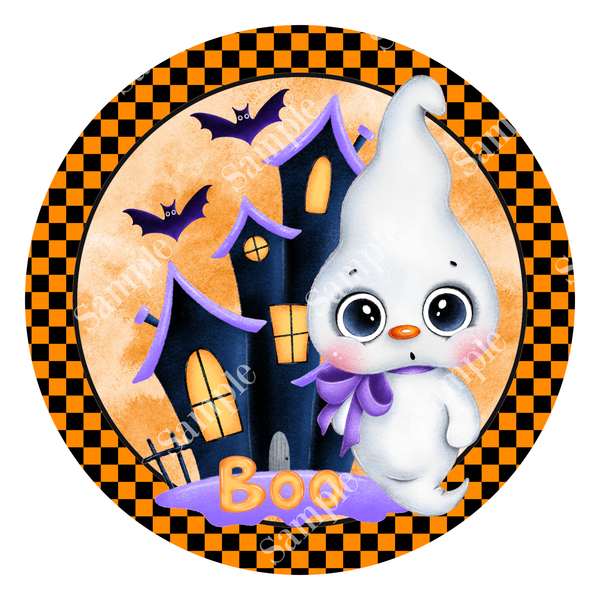 Boo Ghost HAL 003 Halloween Sign, Wreath Supplies, Wreath Attachment, Door Hanger, Wreath Sign
