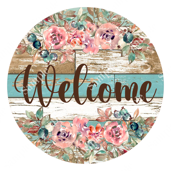 Rustic Welcome Floral Print Sign, Farmhouse Sign, Door Hanger, Wreath Sign