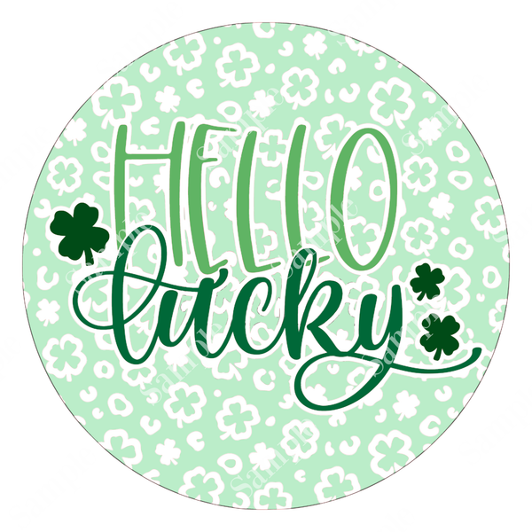 Hello Lucky St. Patrick's Day Sign Leprechaun Gnome, Shamrock Sign, Irish Door Hanger, Wreath Sign