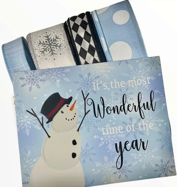 Snowman Winter Christmas Sign and Ribbon Kit,  Christmas Wreath Kit, Wreath Supplies