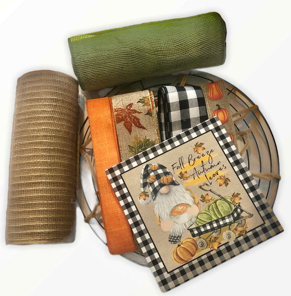 Fall Leaves Gnome Autumn DIY Wreath Kit, Wreath Supplies, Craft Supplies