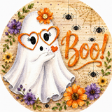 "Boo!" Ghost Round Sign – Whimsical Halloween Door Hanger | Cute Ghost Decor | Wreath Sign