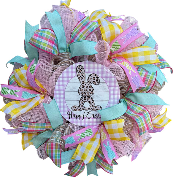 Happy Easter Bunny Wreath, Easter Wreath Door Hanger